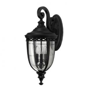 Murray Feiss OL3003BK English Bridle Collection 3 Light Exterior Wall Sconce, Black Finish with Clear Seeded Glass   Wall Porch Lights  