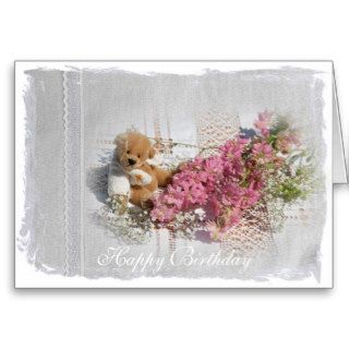 Teddy Bear and Lace Shabby Chic Birthday Card