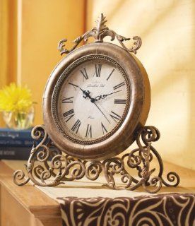 European Style Bronze Finish Mantel Clock with Scroll Stand   Shelf Clocks