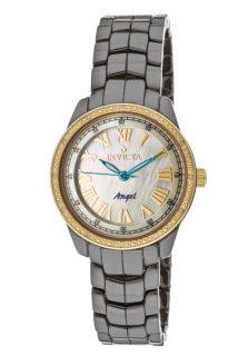 Invicta 10327  Watches,Womens Ceramics/Angel Diamond 18k Gold Plated Bezel White MOP Dial Black Ceramic, Casual Invicta Quartz Watches