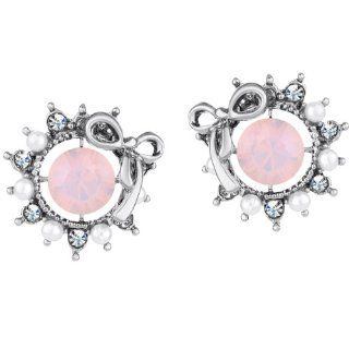 Neoglory Jewelry Pink Rhinestone Simulated Pearl Sun Stud Earrings for Teens Jewelry