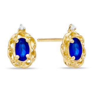 Oval Lab Created Sapphire and Diamond Accent Frame Earrings in 10K