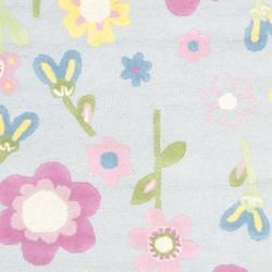 Handmade Spring Flowers Light Blue N. Z. Wool Rug (6' x 9') Safavieh 5x8   6x9 Rugs