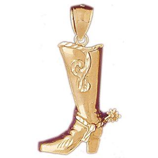 14K Yellow Gold Cowboy Boots Pendant Jewelry