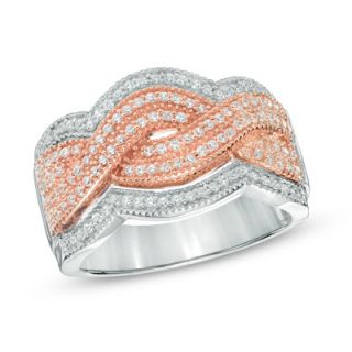 CT. T.W. Diamond Thick Braid Ring in Sterling Silver and 10K Rose