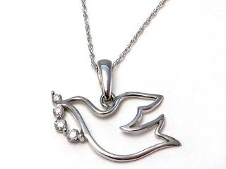 Diamond Dove Peace Necklace 10k white gold Jewelry