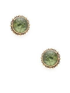 Carved Green Mother Of Pearl Doublet Disc Earrings by Stephen Dweck