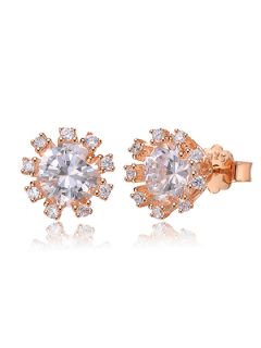 Rose Gold & CZ Floral Stud Earrings by Genevive Jewelry