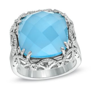 14.0mm Cushion Cut Blue Chalcedony Ring in Sterling Silver   Zales