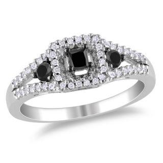 CT. T.W. Enhanced Black and White Diamond Three Stone Ring in