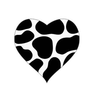 Black and White Cow Print Pattern. Heart Stickers