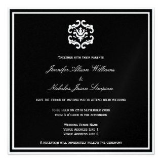 Wedding Invitation Black and White on Metallic