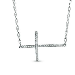 Diamond Accent Sideways Cross Necklace in Sterling Silver   Zales