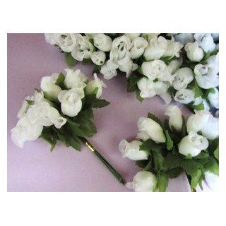 144pc Poly Silk Rose Buds Flower 4" Wire Stem Wedding Bouquet (H415 White)  Artificial Flowers  