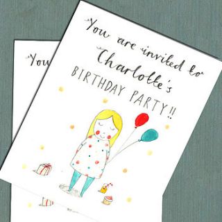 personalised girl's party invitations by victoria whincup illustration