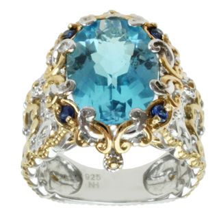 Michael Valitutti Two tone Oval cut Swiss Blue Topaz and Blue Sapphire Ring Michael Valitutti Gemstone Rings