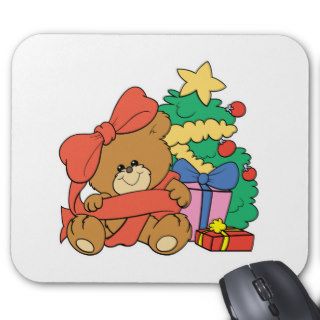 Cute Baby Bear and Christmas Tree Mouse Pads