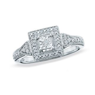 CT. T.W. Diamond Square Shaped Promise Ring in Sterling Silver