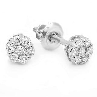 0.20 Carat (ctw) 14k White Gold Round White Diamond Ladies Cluster Flower Earrings 1/5 CT Stud Earrings Jewelry