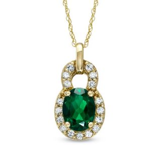 Oval Lab Created Emerald and White Sapphire Pendant in 14K Gold