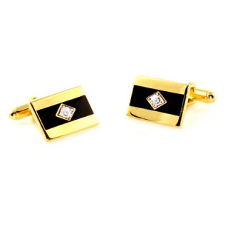 Black Enamel Cuff Links in 18K Gold Plate with Diamond Accents   Zales