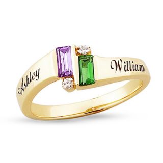 18K Gold Plate Couples Emerald Birthstone Ring with Diamond Accent (2