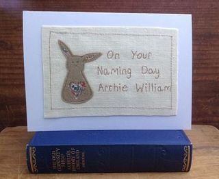 personalised naming day card by caroline watts embroidery