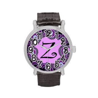 Purple Paisley Alphabet Wrist Watch Z