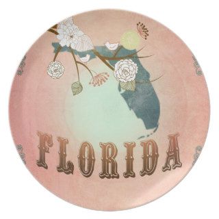Modern Vintage Florida State Map  Pastel Peach Dinner Plates
