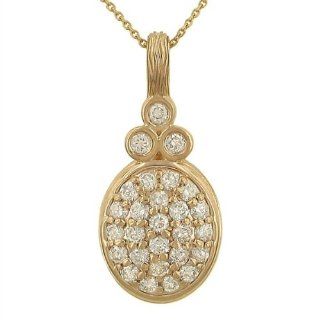 Round Bezel & Bead Set Diamond Oval Pendant .54ct(Chain Sep) Jewelry