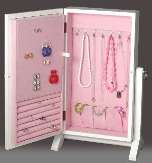 Wall Mount Jewelry Box Cabinet (White / Pink) (20"H x 12"W x 6"D)   White Wood Jewelry Box