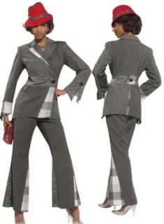Donna Vinci Chic Designer Mix Media Fabrics Multigrey Pant Suit 5440