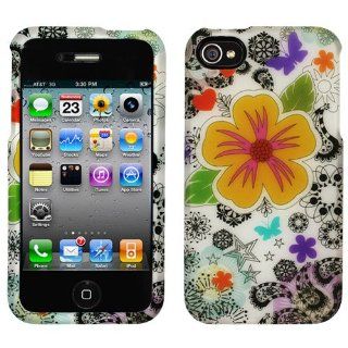 ORANGE FLOWER AND BUTTERFLIES W/ PAISLEY RUBBERIZED for iPhone 4 / 4S with Universal Strap(Lanyard) as Free Gift Cell Phones & Accessories