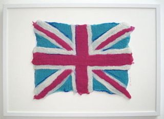 hand felted turquoise union jack wall art by mel anderson design