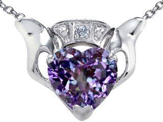 Celtic Claddagh Love Pendant 8mm Heart Simulated Alexandrite and Diamond Pendant Necklaces Jewelry