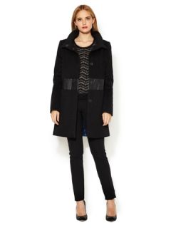 Devon Tweed and Faux Leather Combo Coat by T. Tahari