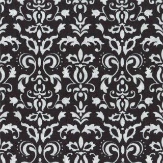 Friendship Tea quilt fabric, classic damask with white on black