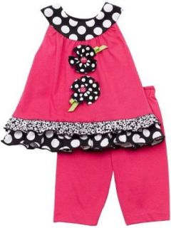 Rare Editions Toddler Girls 2T 4T Fuchsia Pink Black Dot Ladybug Knit Capri set, 4T Clothing