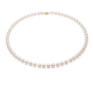 DaVonna 18k Gold White Akoya Pearl High Luster 18 inch Necklace (6.5 7 mm) DaVonna Pearl Necklaces