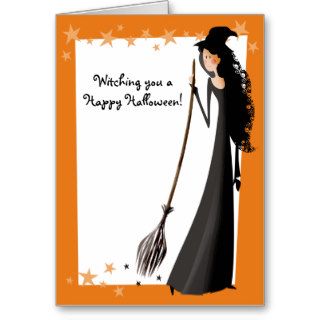Cute skinny Halloween witch invitations greetings Greeting Cards