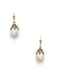 Clear Crystal & Pearl Drop Earrings by Azaara Vintage