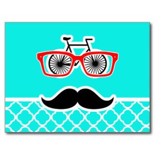 Bright Turquoise Quatrefoil; Funny Hipster Post Card