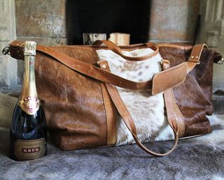 chestnut and pale white cowhide bag by london cows