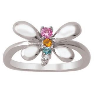 Daughters Birthstone and Diamond Accent Butterfly Ring in 10K White