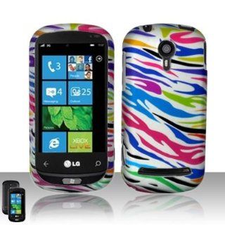 Rainbow Zebra Rubberized Snap on Hard Protective Cover Case for LG Quantum C900 + Microfiber Pouch Bag Electronics