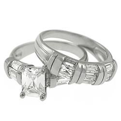 Tressa Silver Emerald and Baguette cut CZ Bridal style Ring Set Tressa Cubic Zirconia Rings