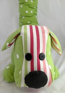 handmade green spot sausage dog draughtie by coast and country interiors