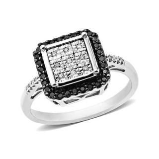 CT. T.W. Enhanced Black and White Diamond Square Frame Ring in