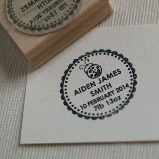 baby birth announcement customised stamp by pretty rubber stamps