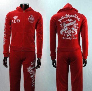 Small Womens Red Velour "I Love AEO" Delta Sigma Theta Hooded Zip up 2 Piece Track / Warm up Suit  Sports Fan Outerwear Jackets  Sports & Outdoors